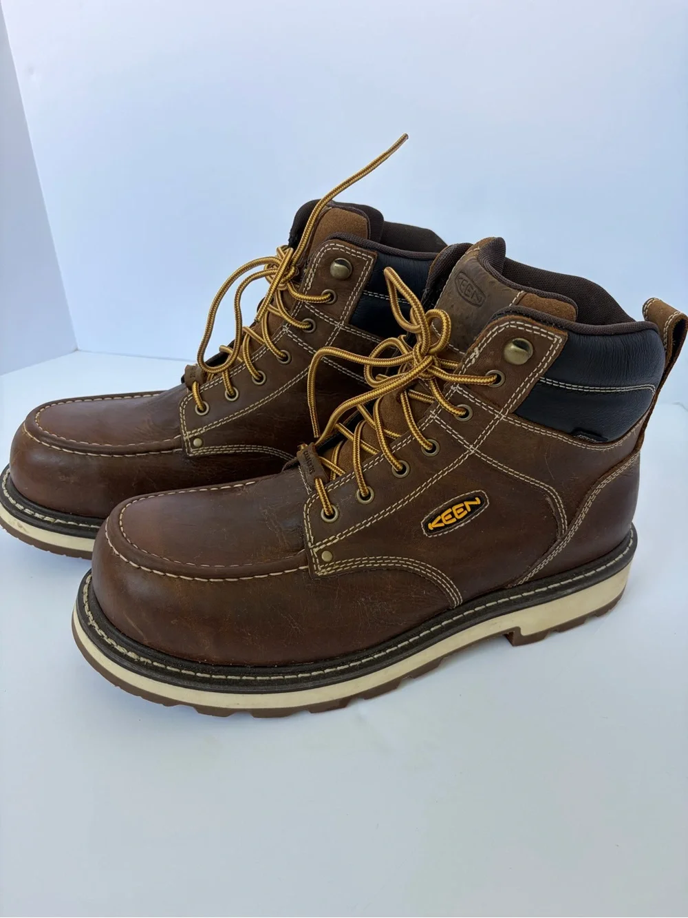 Keen Brown Leather Moc Toe Work Boots with Tan Laces/ No Box